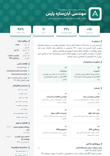 نمونه‌ی پروفایل شرکت با قالب شرکتی · گره