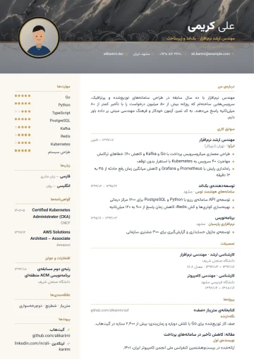 Sample resume in the Executive · Black & gold template (Formal category)