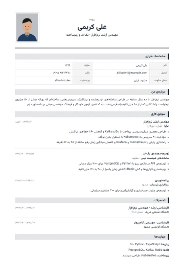 نمونه‌ی رزومه با قالب رسمی · خاکستری (دسته‌ی رسمی)