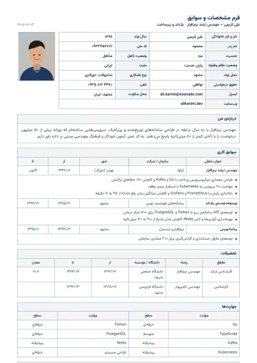 نمونه‌ی رزومه با قالب دولتی/اداری · رسمی (دسته‌ی رسمی)