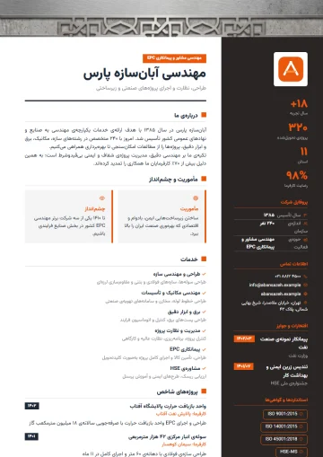 Sample company profile in the Industrial · Orange template