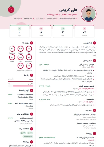 نمونه‌ی رزومه با قالب اینفوگرافیک · انار (دسته‌ی خلاق)