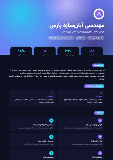 Sample company profile in the Startup · Night template