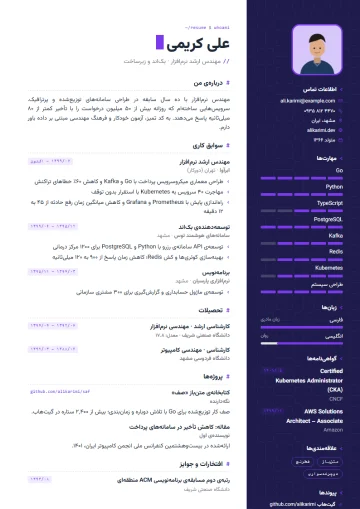 Sample resume in the Tech · Modern girih template (Modern category)